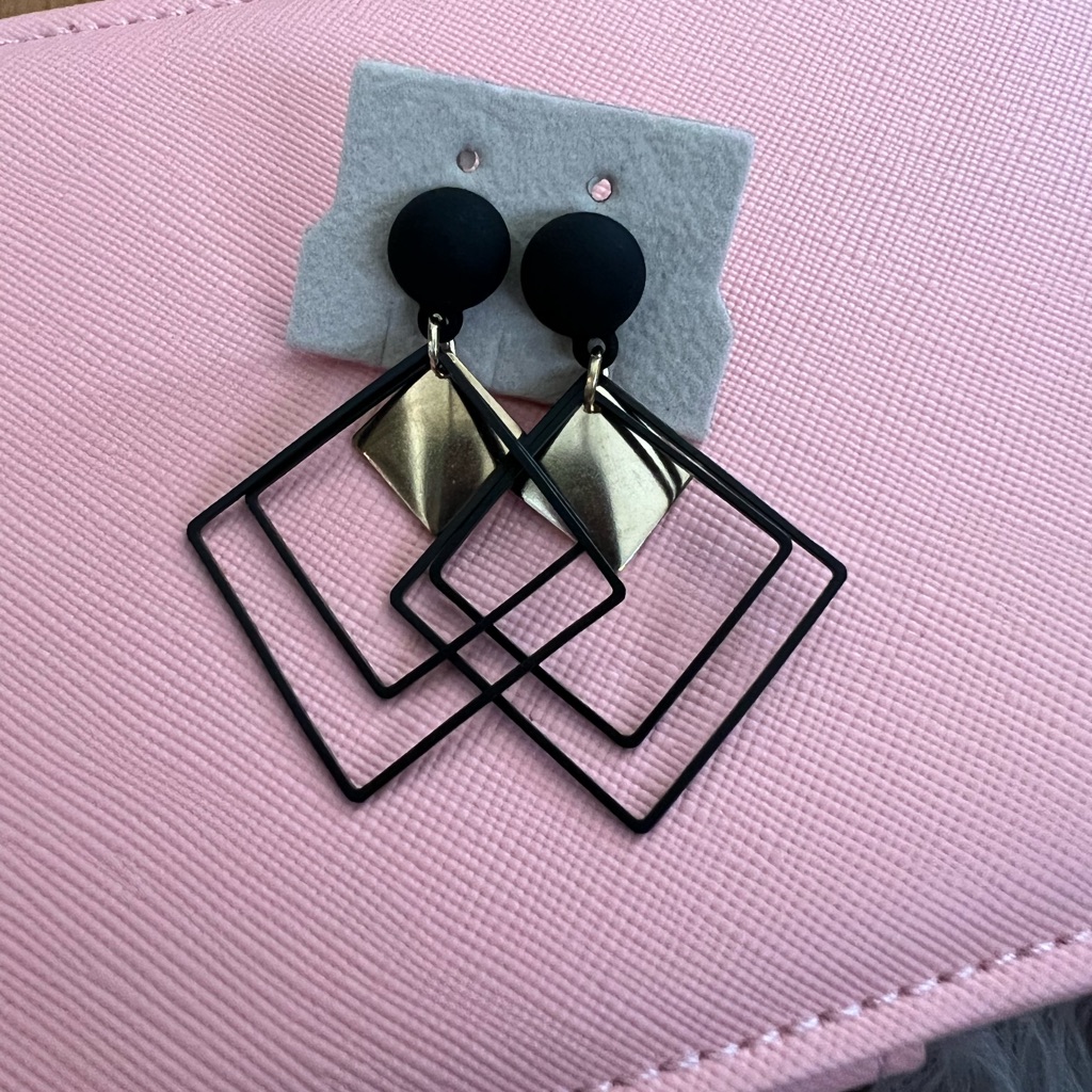 Black Geometric Drop Dangle Earrings